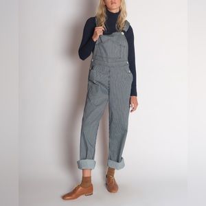 Jesse Kamm Striped Overalls in Blue and Gray
